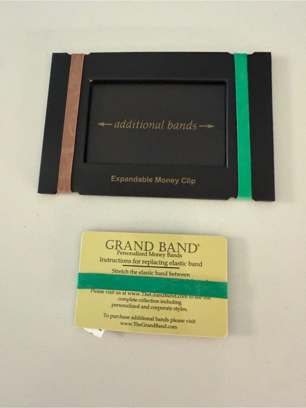 Grand Band Expandable Money Clip Wallet - Black with Green Accent